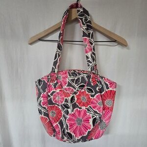 Vera Bradley Glenna Cheery Blossoms Quilted Shoulder Tote Bag Pink Gray